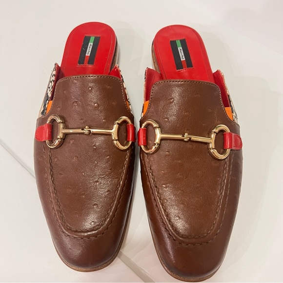 Parc Orion 1821 Genuine Leather Ostrich & Croc Mules 38/7.5 - Picture 6 of 17